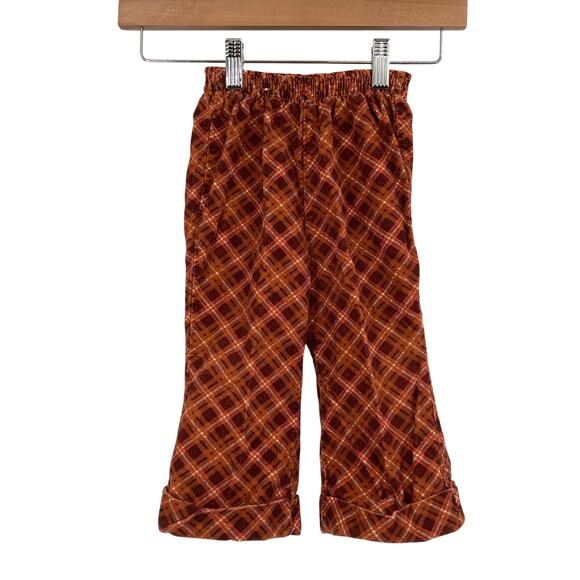 Vintage Toddler 3T 70s Plaid Rust Orange Flare Corduroy Elastic Waist Pants Fall - Picture 1 of 9
